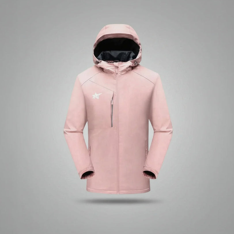 Pink winter jacket on a gray background