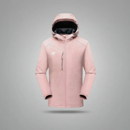 Pink winter jacket on a gray background